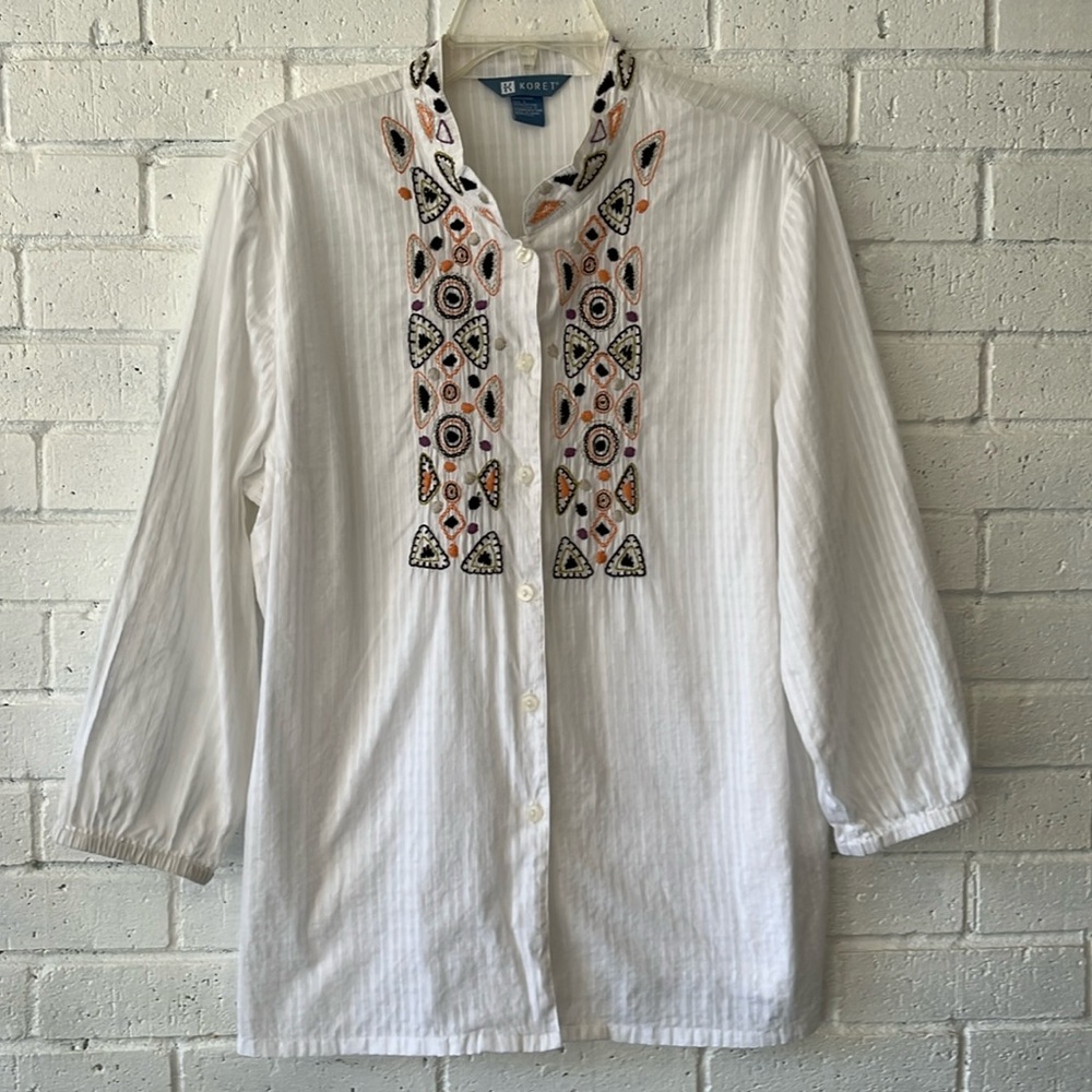 Koret Button Up L Embroidered 3/4 Sleeve Peasant Halloween Fall 100% Cotton